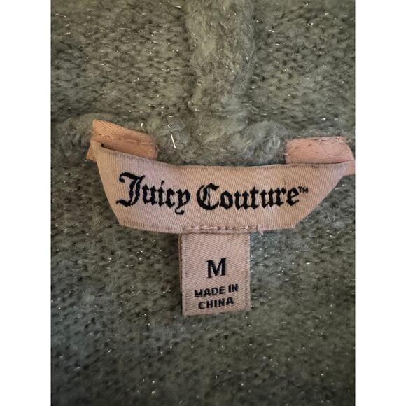 Juicy Couture Y2K Grey Silver Sparkle Embellished Open Cardigan Hooded Size M - Picture 8 of 9